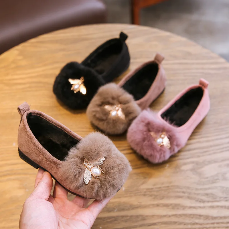 Зимняя Повседневная тонкая обувь с мягкой подошвой для девочек; детская обувь на меху; Теплая Бархатная обувь; Размеры 26-36