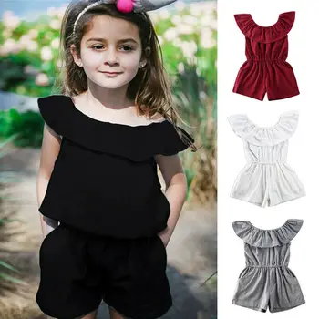 

Fashion Toddler Cute Baby Girls Casual Jumpsuit Clothes Solid Sleveless Infant Kids Girls Summer Off Shoulder Single Rompers