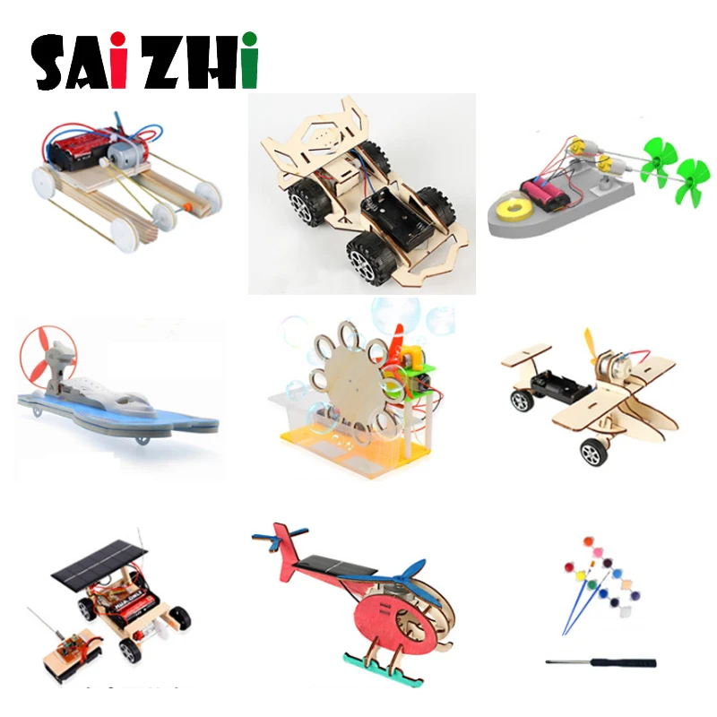

Saizhi 9pcs STEM Education Kits DIY Children Science Project Toys Kits Boy Creative Wooden Model School Physics Experiments