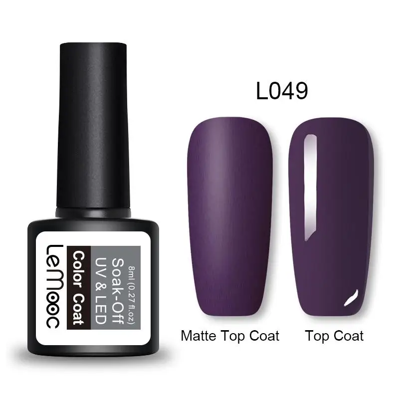 LEMOOC 8 мл Лак для ногтей УФ-гель для ногтей полуматовый верхний слой Перманентный замачиваемый гель лак для ногтей гель-краска маникюрный лак - Цвет: L049