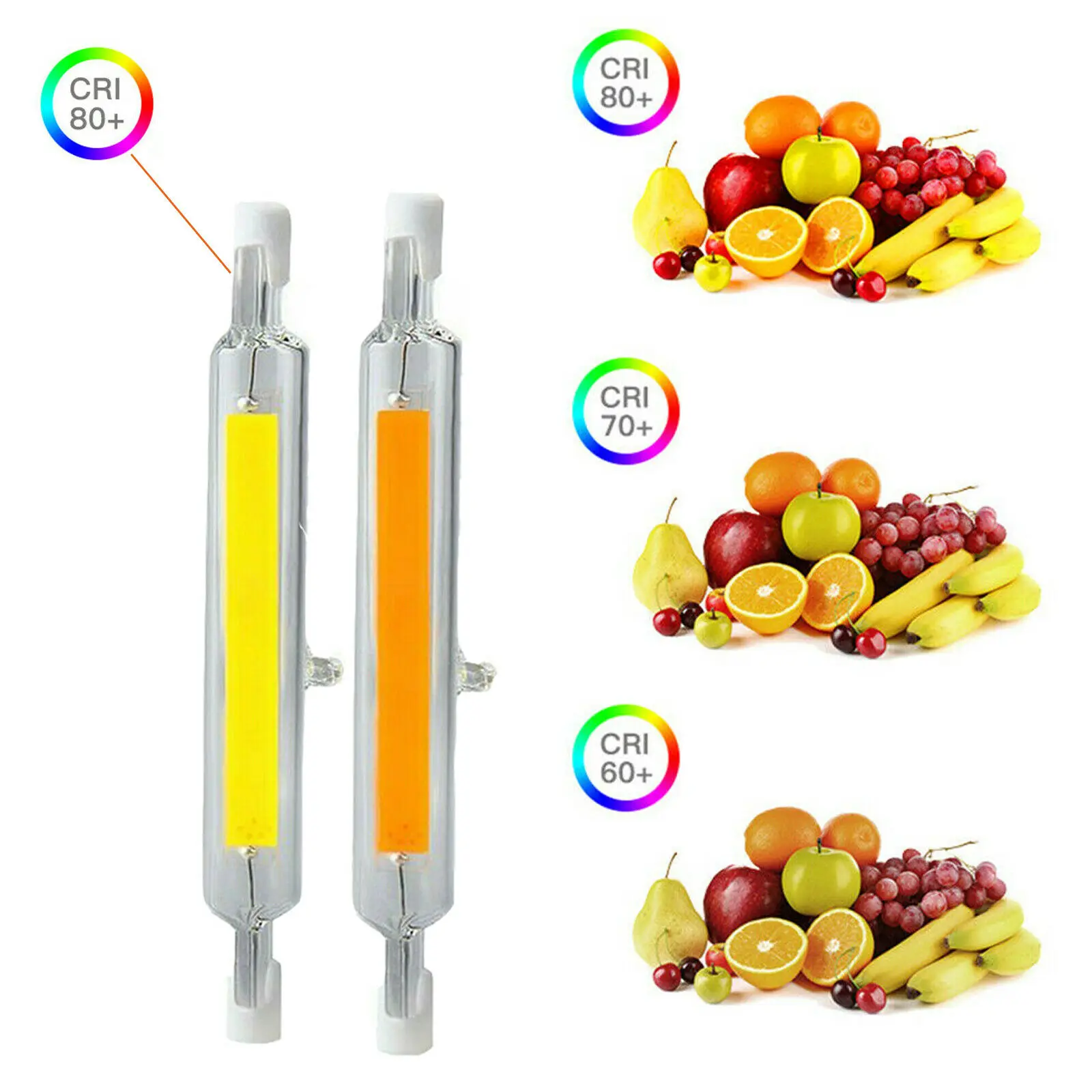 R7s LED COB 전구 세라믹 유리 튜브 라이트 앰플 교체 할로겐 봄블라 스포트라이트, 78mm, 118mm, 7W, 12W, 15W, 25W