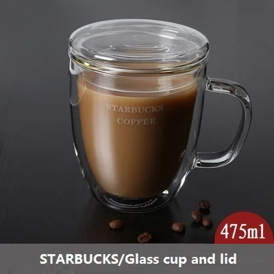 475ml cup and lid 250ml375ml475mlдвойные стеклянные высокие боросиликатные прозрачные креативные чашки тропические устойчивые кофейные чашки на заказ с логотипом - Цвет: 475ml cup and lid