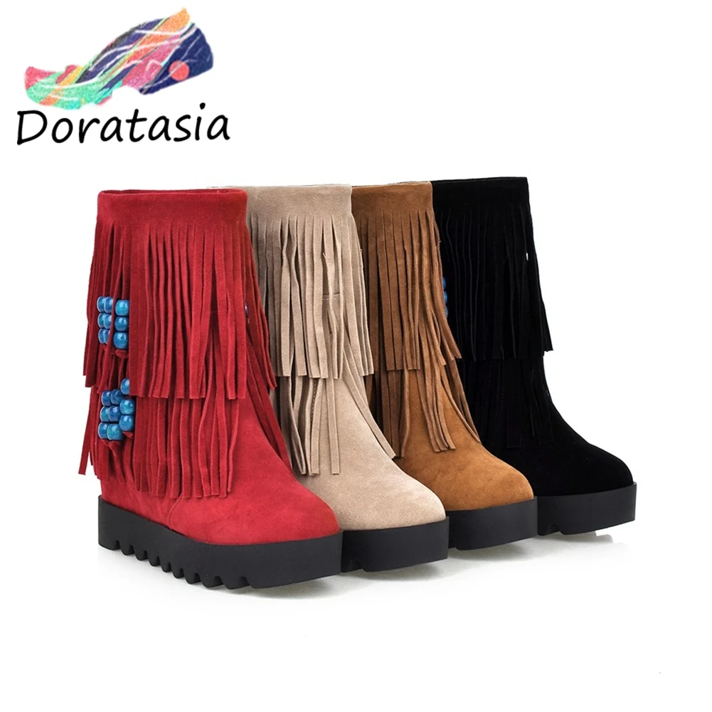 

Hot Sale Winter non-slip Platform Booties Women 2019 Fringe Boots Height Increasing Warm Fur High Shoes Woman
