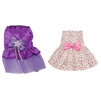 

2 Pcs Dog Clothes: 1 Pcs Dog Cat Bow Tutu Dress Lace Skirt Pet Dog Costume (Purple, XS) & 1 Pcs Country Style Small Floral Pet D