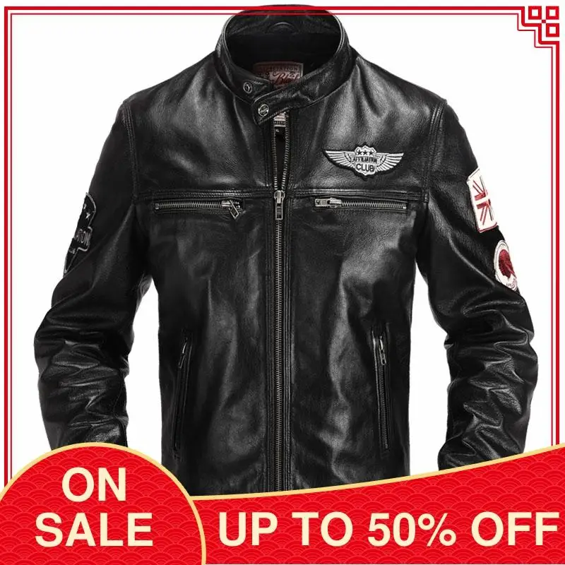 

2020 Black American Biker Style Genuine Leather Jacket Men Plus Size 4XL Real Cowhide Autumn Slim Fit Motorcycle Leather Coat