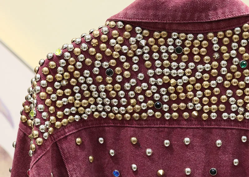 Autumn Short Denim Jacket for Women New Hand-studded Rivet Diamond Jeans Jacket Female Loose Coat Casaco Feminino