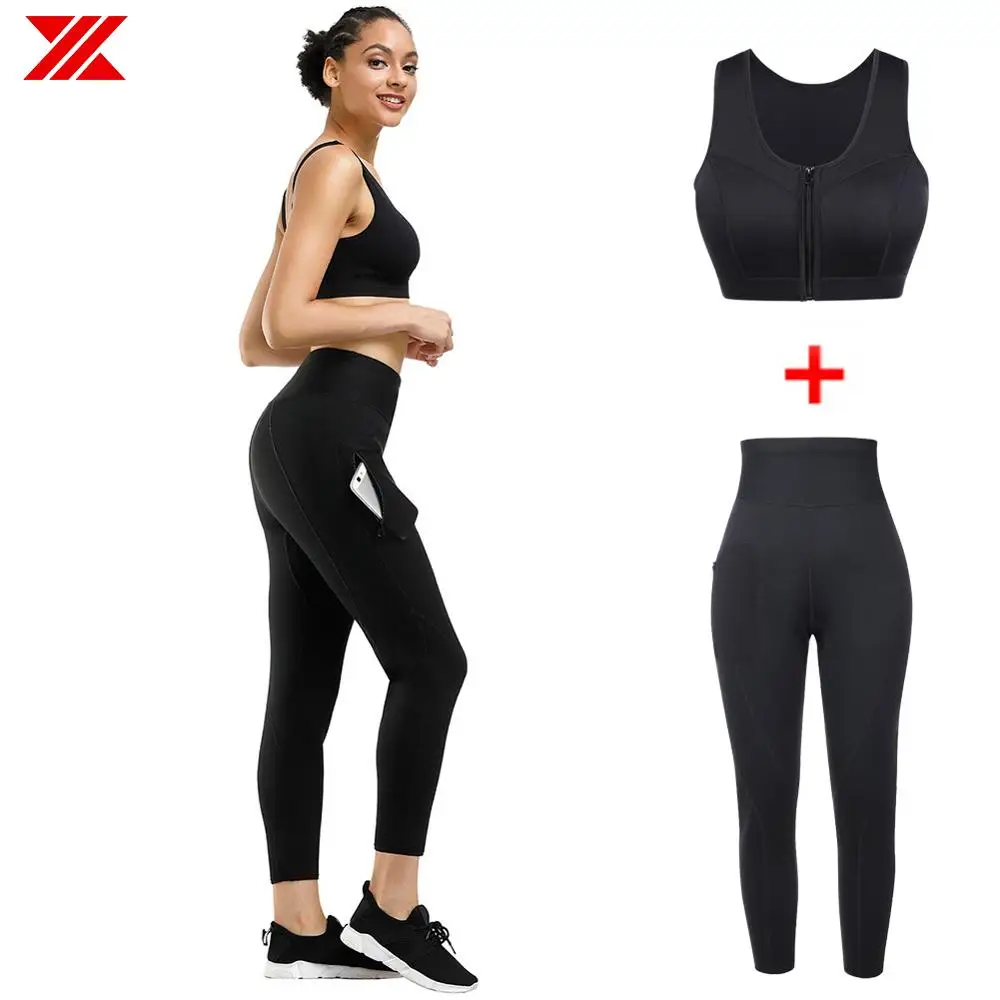 

HEXIN Neoprene Women's Sauna Vest Body Shaper Fitness Pants and Vest For Slimming Workout Waist Trimmer (Pants + Bra) One Set