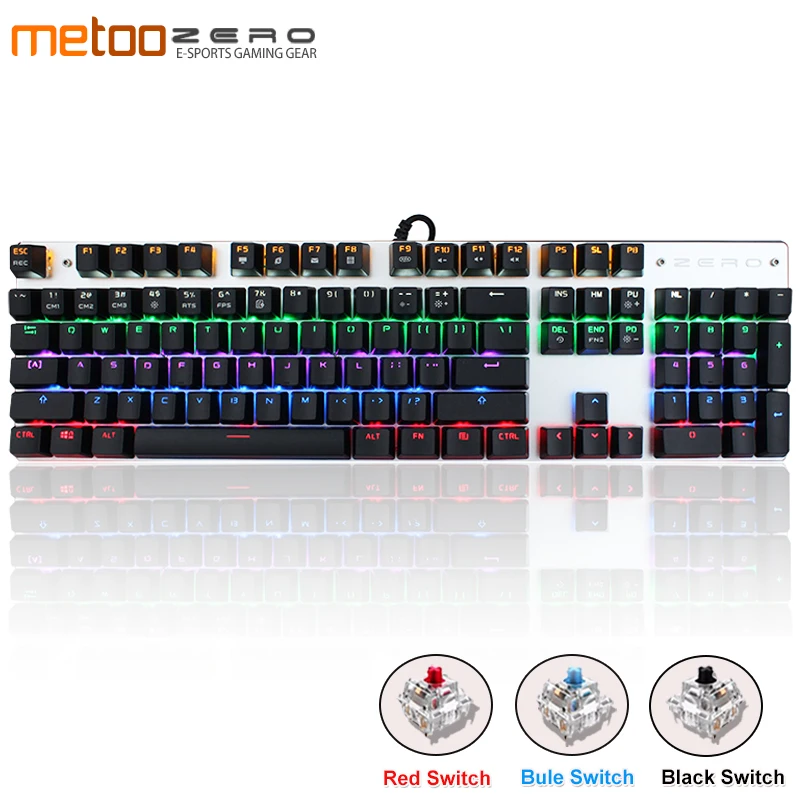 Comprare Originale Metoo Gaming tastiera meccanica della tastiera 87 104 tasti Retroilluminato A LED USB Wired Inglese Russo Spagnolo Tastiera per Computer gamer