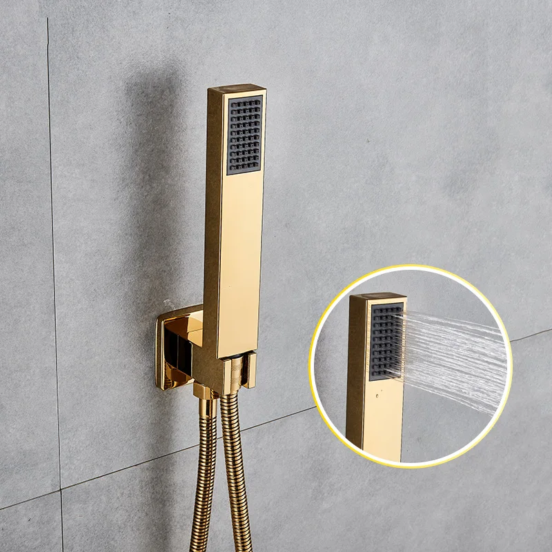 Onyzpily Shower Faucet Gold 8''10''12''Stainless Steel Shower Head Wall Mount W/ Hand Bathroom Mixer Water Tap