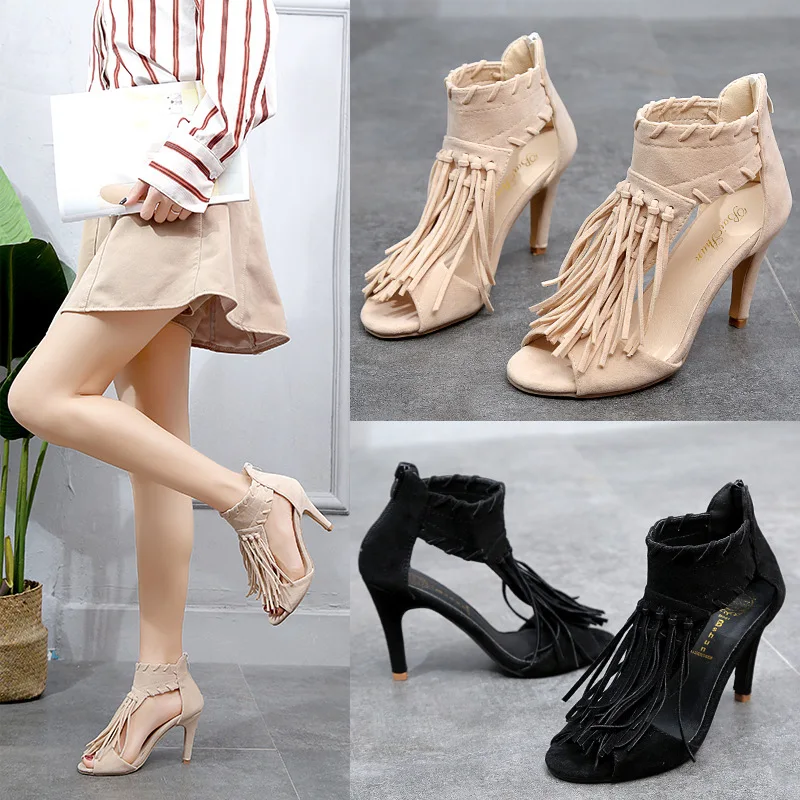 

2019 Large Size Spring Fish Mouth Faux Pu Europe And America WOMEN'S Sandals Buckle High-heeled Shoes