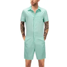 Красивые мужские комбинезоны больших размеров с коротким рукавом, мужские комбинезоны на пуговицах с карманами, летние комбинезоны, рабочие мужские комбинезоны