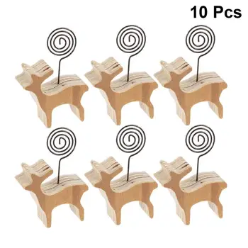

10pcs Note Paper Clips Cartoon Animal Shaped Desktop Folder Stand Wood Clip Home Decorations Memo Holder for Message Photo Card