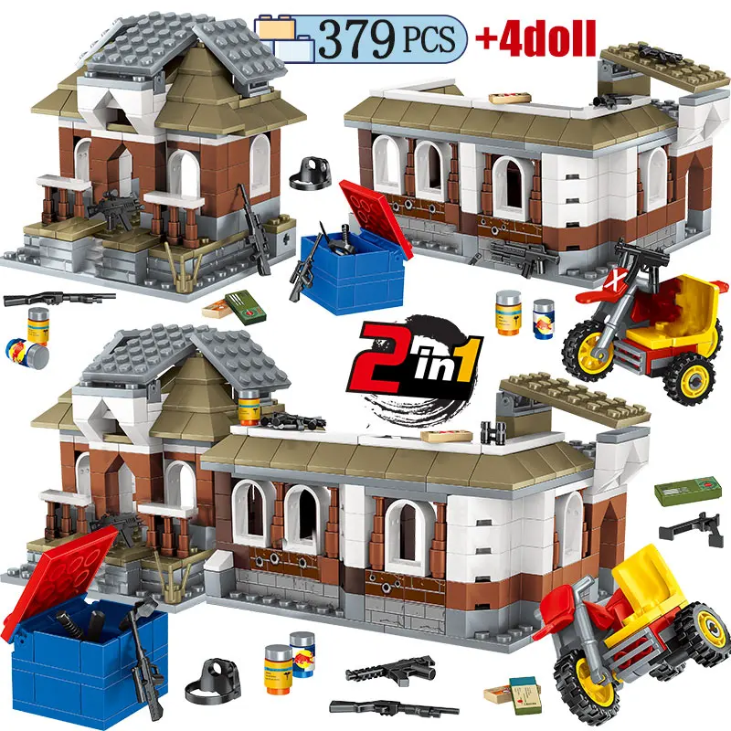 

379pcs 2 IN 1 Jedi Survival Building Blocks Legoing PUBG City Police Military WW2 Soldier Weapon Bricks Toys for Kids Boys Gift
