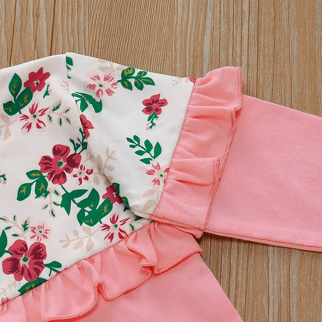 Roupa meu primeiro natal/комплект одежды для маленьких девочек, топ с длинными рукавами и круглым вырезом, платье с цветочным рисунком, штаны комплекты в горошек одежда на День святого Валентина для малышей