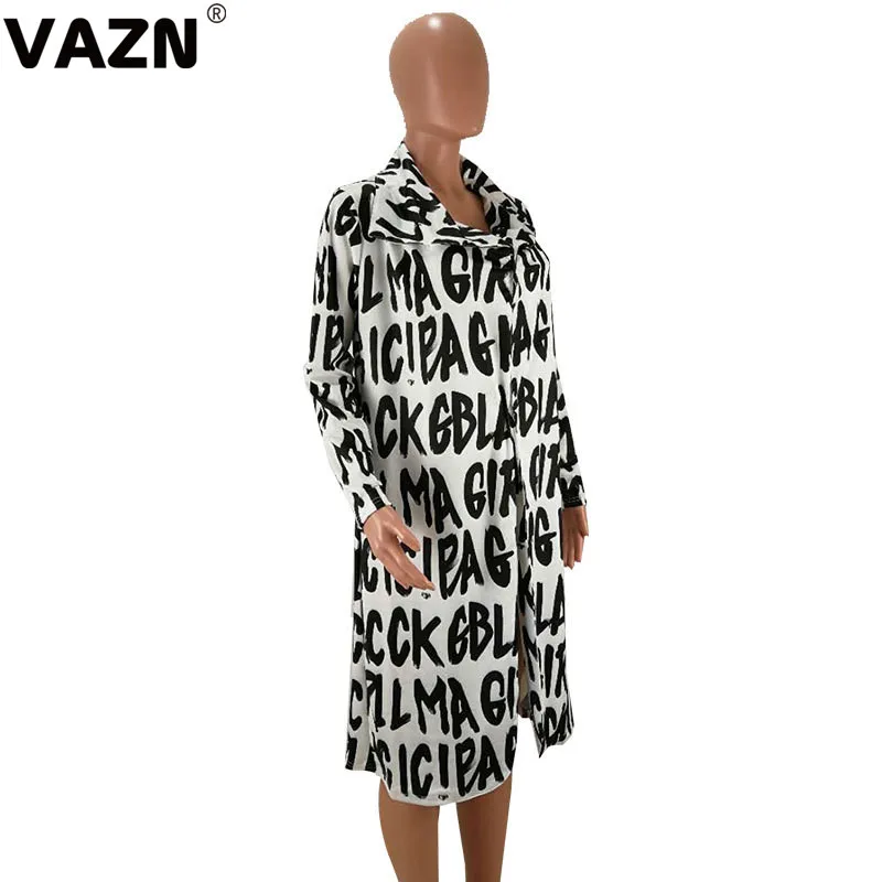 VAZN GHM16046, шикарный дизайн, осень, сексуальная Женская длинная рубашка с длинным рукавом, с буквенным принтом, длина до колен, рубашка для девушек, уличная одежда, крутая рубашка