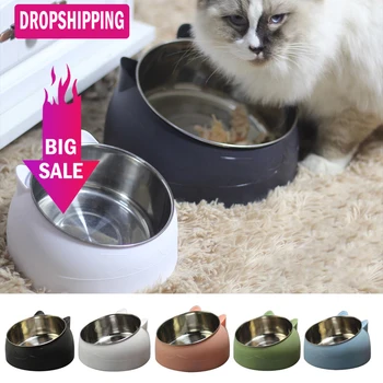 

Cute Cat And Dog Bowl To Protect The Cervical Spine 15 Degree Oblique Mouth Pet Stainless Steel Fall-resistant Food Bowl Hot