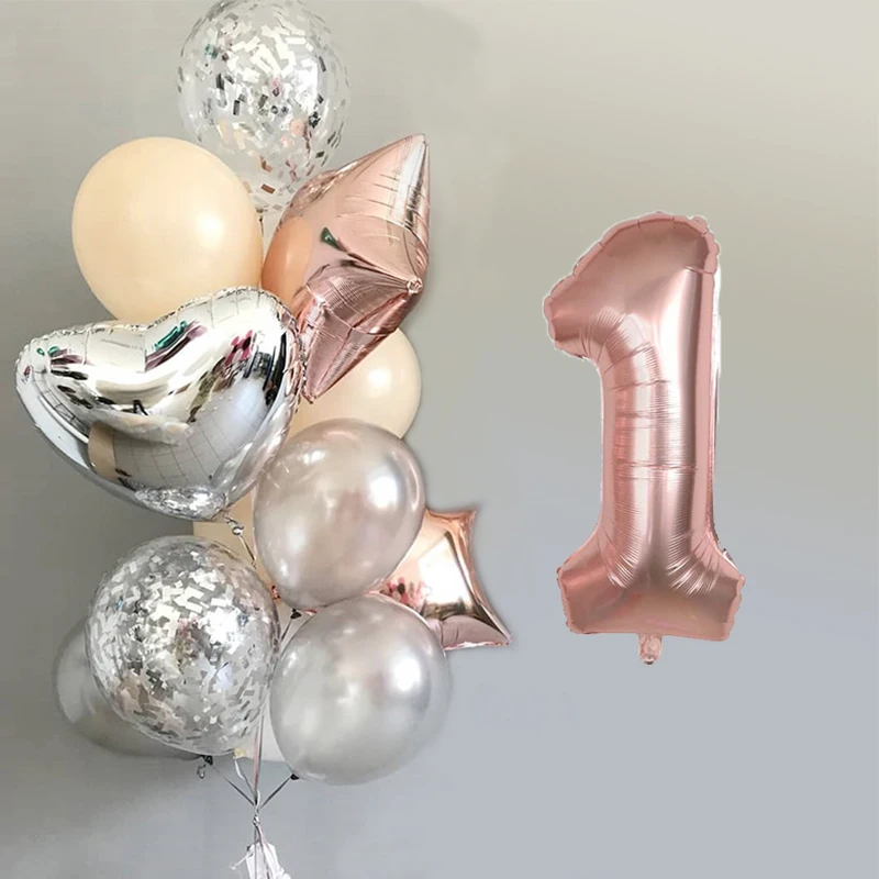 Rose Gold 1 13 шт. 18 дюймов звезда розового золота Фольга шар 30 дюймов номер серебряный латексный воздушный шар "Конфетти" Свадебные украшения день рождения Детские игрушки - Цвет: Rose Gold 1