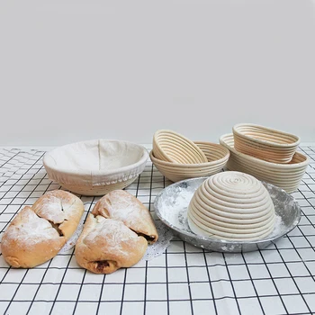 

Country Bread Fermentation Rattan Basket Set With Flax Liner Knife Scraper Dough Brotform Proofing Basket Baguette Banneton