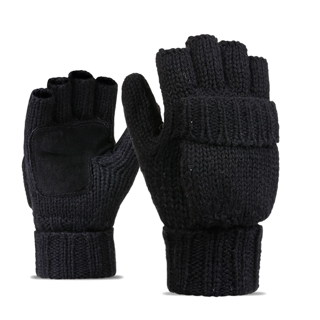 Unisex Winter Fliptop Gloves Fingerless Pop-top Convertible Knit Cycling Warm Keeping Gloves