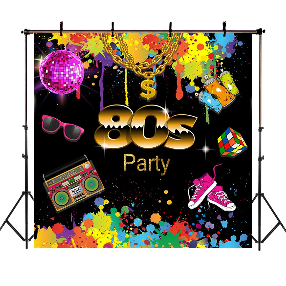 Mocsicka 80s Hip Hop Birthday Party Photo Background Graffiti Wall Spray Paint Rubik's Radio Photography Backdrops | Электроника