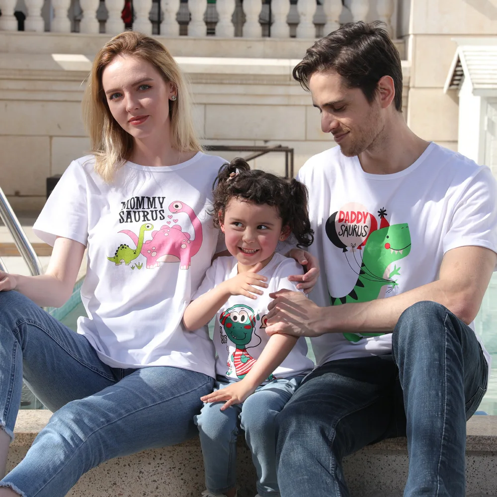 Ropa a juego para la familia, camiseta de manga corta de dinosaurio para madre, padre, hija, hijo, Chico, ropa para Familia, mamá y yo