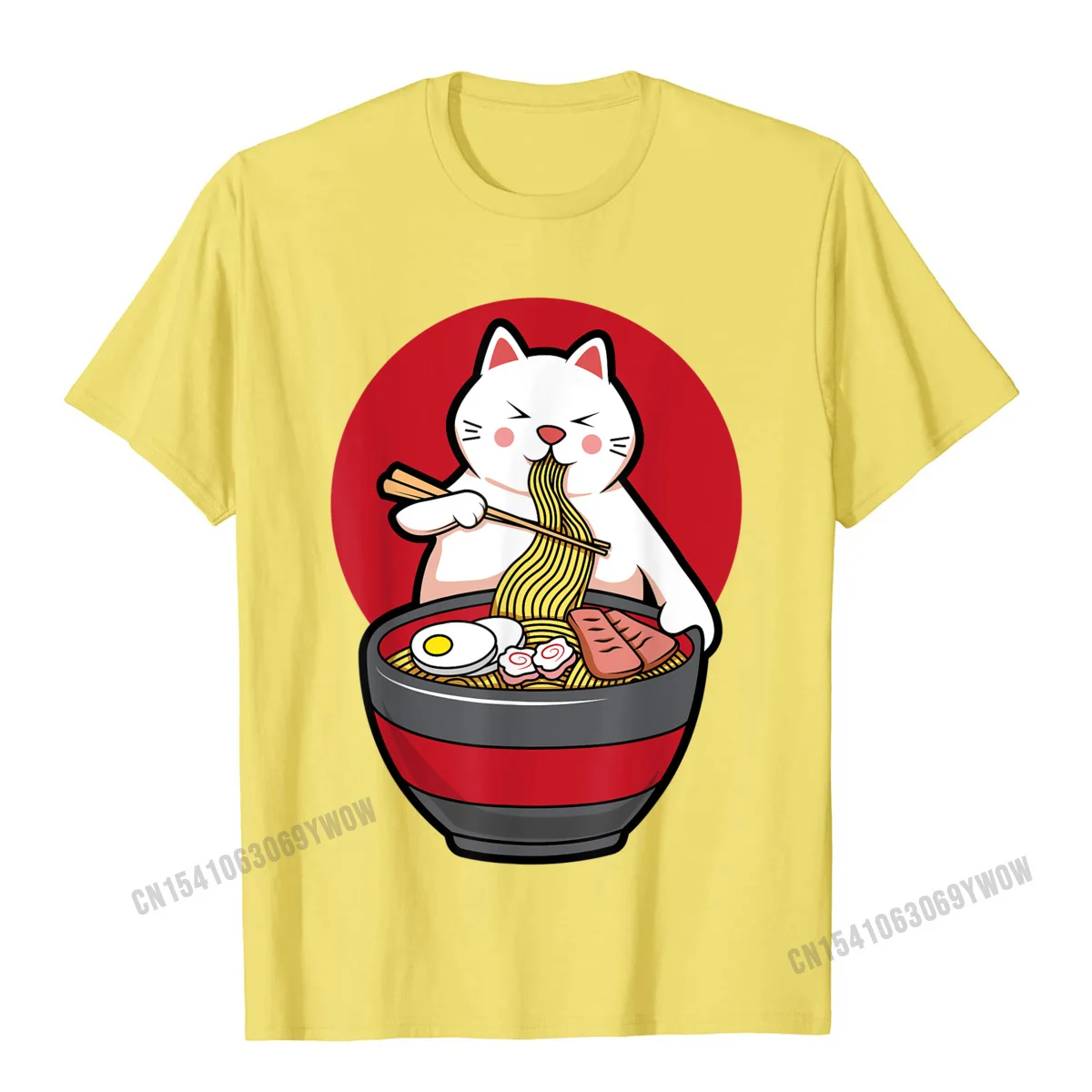  Men Tshirts Casual Casual Tops T Shirt 100% Cotton Round Collar Short Sleeve Casual Tops T Shirt Thanksgiving Day Kawaii Ramen Cat Cute Otaku Japanese Anime Noodles T-Shirt__736 yellow