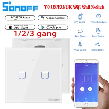 

Sonoff T0 1/2/3 Gang Wireless Remote Control Wifi Touch Wall Light Switch Smart Home UK Panel Works Alexa Google Home EWelink