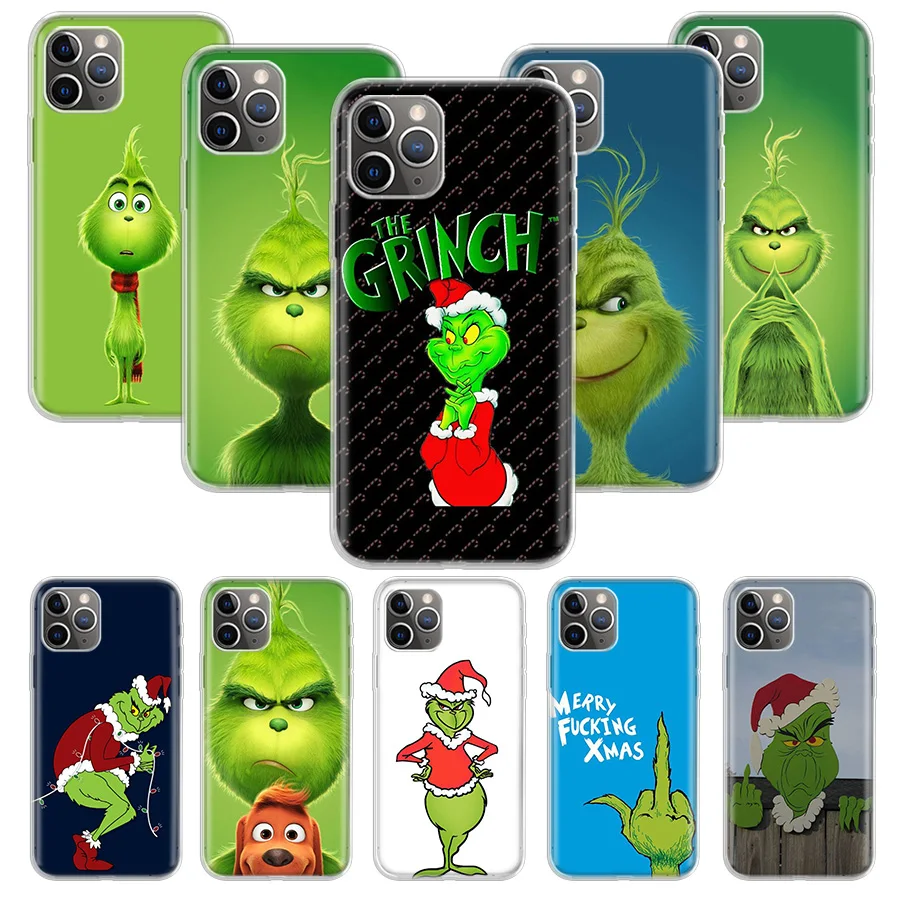 

Green Grinch Christmas Case for Apple iphone 11 Pro XS Max XR X 7 8 6 6S Plus 5 5S SE 10 Ten Gift Silicone Phone Cover Coque