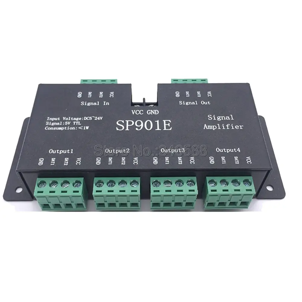 

DC5V-24V SP901E SPI TTL LED Signal Amplifier Controller 4 Control Group Amplifier for WS2811 SK6812 WS2812 Pixel LED Strip