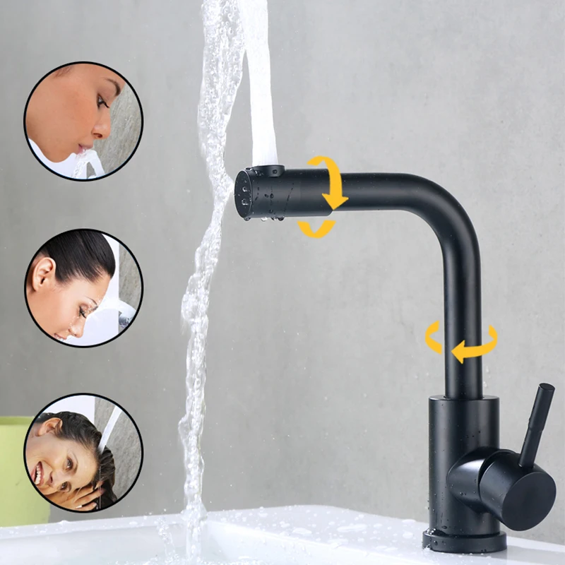 Basin Faucet 304 Stainless Steel Bathroom Hot Cold Wash Mixer Crane Tap 360 Rotation Single Handle