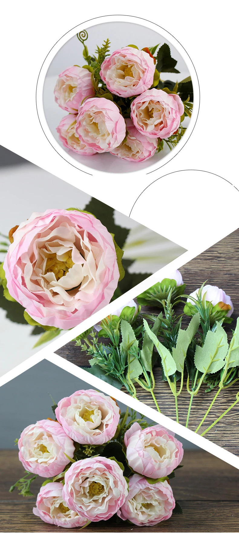 JAROWN 6 Heads Peony Bouquet Peonies Artificial Silk Flowers Wedding Home Decoration Fake Rose Flower Birthday Party Decor (29)