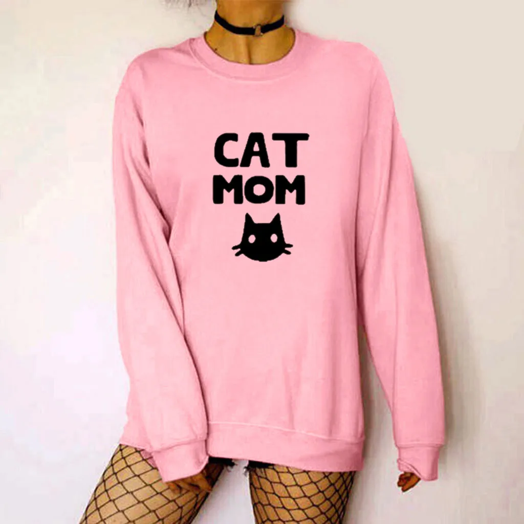 Осень свитшоты Женские топы с надписью «What MoM» принт «Cat MoM» Повседневный пуловер Джемпер с длинными рукавами женская одежда# G8