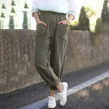

Women Casual Harajuku pants Loose High-Elastic Sports Solid Color Pocket Straight Trousers