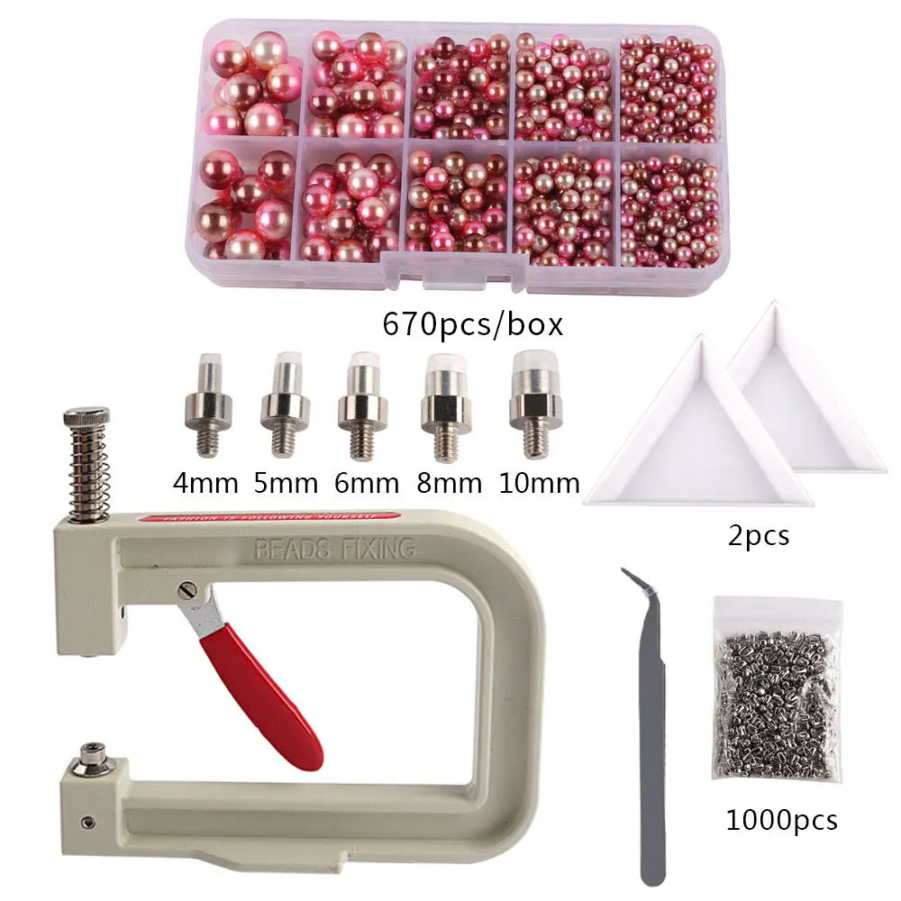 Imitation ABS Pearl Bead Nailing Hole Free Ball Claw Nail Set DIY Portable Handmade Press Manual Drilling Machine For Clothes