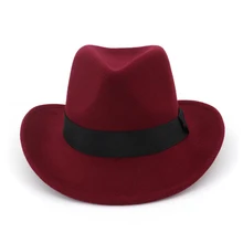 Мужская и Женская шерстяная западная ковбойская шляпа с тканевым поясом широкий джазования с полями шляпа сомбреро Hombre cap размер 56-58 см