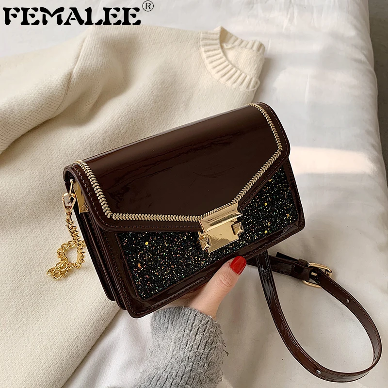 

Solid Color Sequins PU Leather Bags For Women 2020 Small Lady Shoulder Messenger Bag Female Travel Handbags and Purses Feminina
