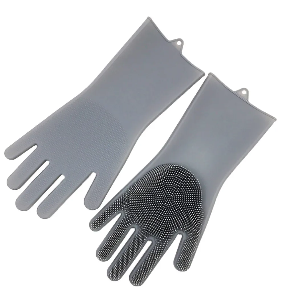 Волшебные многоразовый силикон перчатки Чистящая Щетка скраб перчатки термостойкая мойка Чистка посуды чаша горшок Уход за волосами Кухня#45 - Цвет: Gray