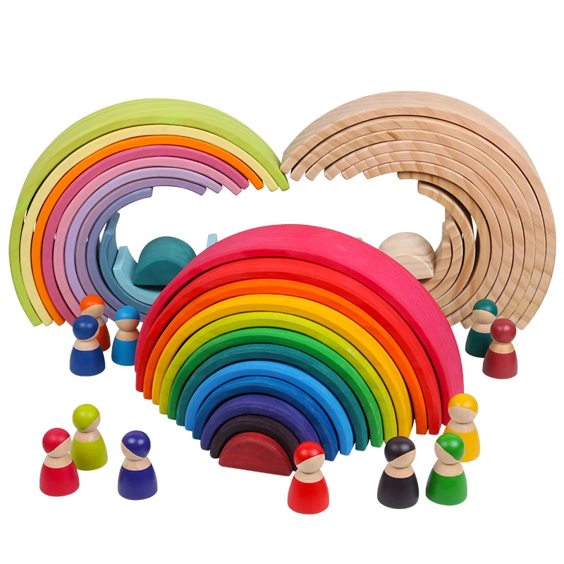 

Baby Toys Large Rainbow Stacker Wooden Toys For Kids Creative Rainbow Building Blocks Montessori Educational Toy Children Gifts