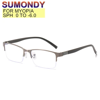 

SUMONDY Myopia Glasses SPH 0 TO -6.0 Men Women Half Alloy Frame Prescription Spectacles For Shortsighted Distance Glasses UF25