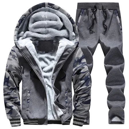 Dark Grey D62 Мужская спортивная одежда, зимние толстые модные брендовые Топы+ штаны, повседневные облегающие флисовые спортивные костюмы, толстовки и свитшоты, спортивный костюм для мужчин - Цвет: Dark Grey D62