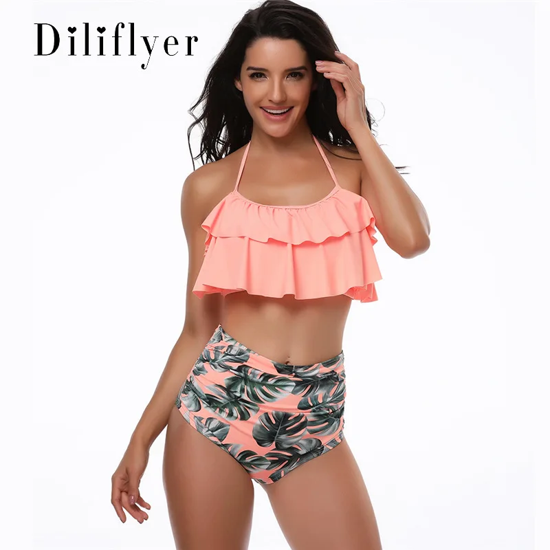 

2020 cross border popular Ruffle bikini set high waist print split swimsuit women's swimsuit sexy swimsuit summer beach wear