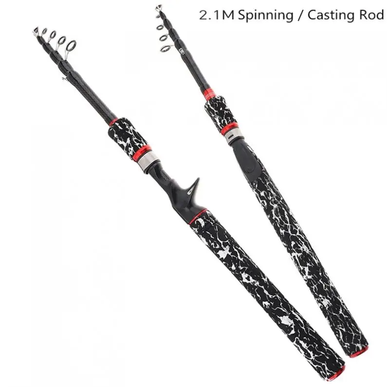 Casting Fishing Pole New 2.1m 6 Section Carbon Fiber Lure Fishing Rod Spinning 