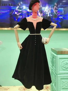 

Contrast cutout hot rhinestone mesh square collar mid-length dress short-sleeved ladies spring swing fashion temperament