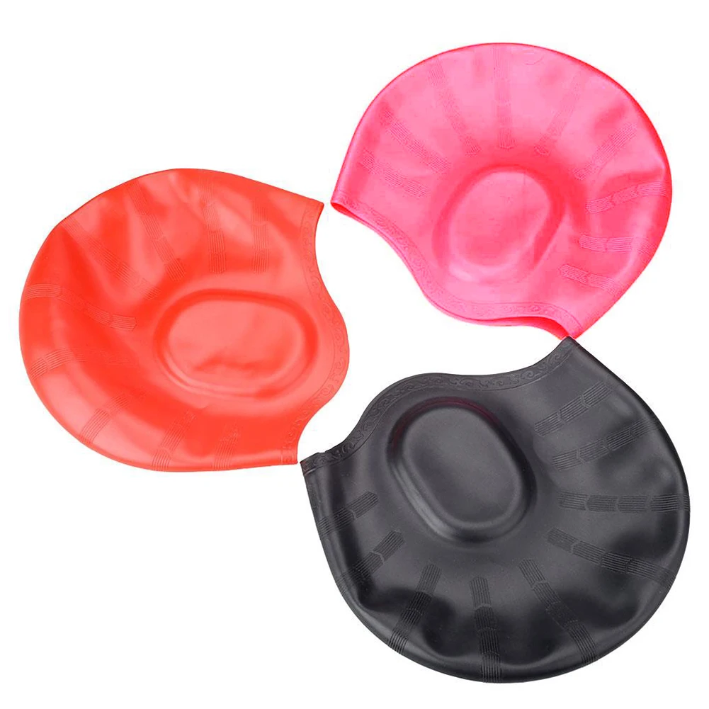 

Adults Waterproof Silicone Swimming Cap Ear Hat Diving Hat Elastic Fabric Swim Pool Hat Swimming Hat Free size Unisex