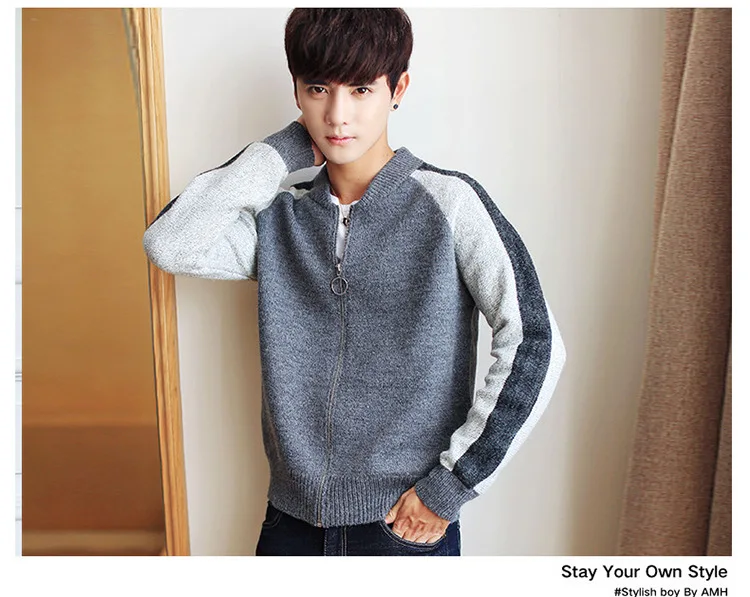 Striped Zipper Sweater Long Leeve for Men Casual Gray Fashion Sweater Knitted Loose V-neck Mens Designer Sweater