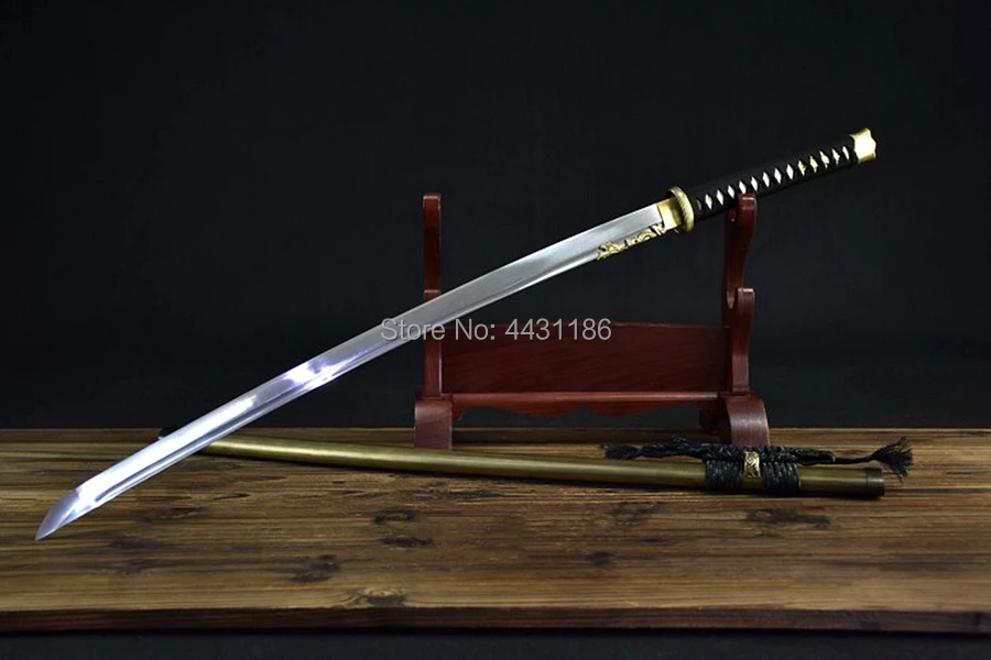 Copper Saya Japanese Samurai Sword Katana Sharp Damascus Stee Blade W/Dragon Home Decoration Collection Real Knife Swords