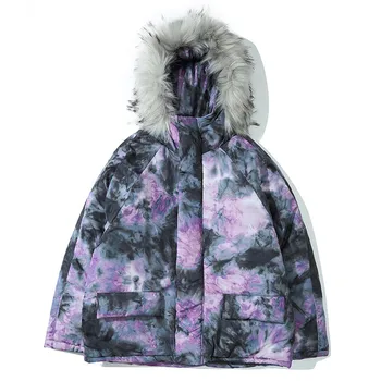 

Winter Jacket Men Funny Watercolor Print Jacket Thick Warm Padded Hooded Coat Men Hip Hop Style Advanced Men Streetwear