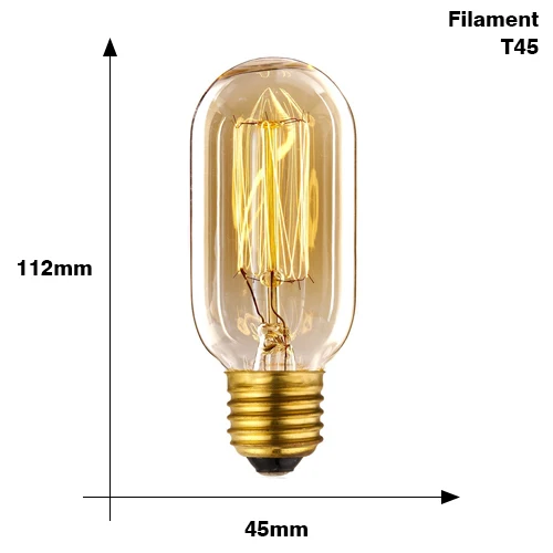 T45 filament 220V Ретро лампа Эдисона E27 40 Вт ST64 G80 G95 T45 лампа накаливания ампулы накаливания винтажные лампы Эдисона Подвесная лампа-канделябр - Цвет: T45 filament 220V