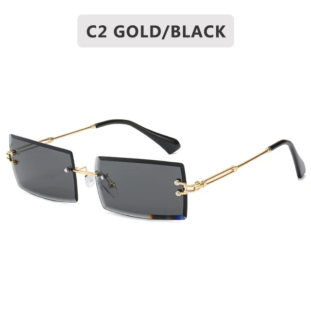 Fashion Small Rectangle Sunglasses Women Rimless Square Sun Glasses  2022 Summer Style Female Uv400 Green Brown C2