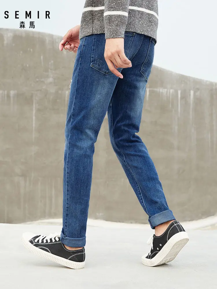 Seller SEMIR Men Slim Fit Jeans with Destruction Men's Washed Jeans in Soft Cotton Casual Pants Classic Jeans Male Fashion for Spring